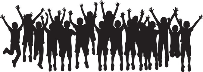 Jumping Joyful Children Group Silhouettes on White Background © ShamimReza