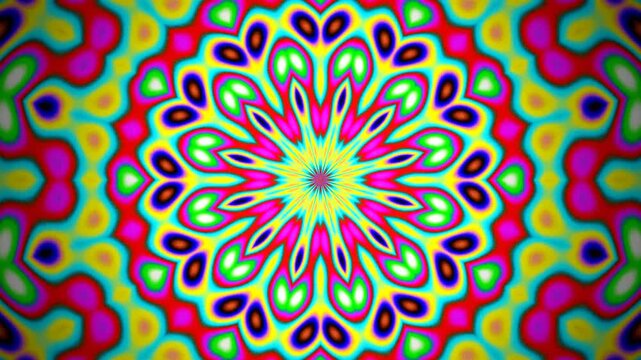 Abstract Geometric Kaleidoscope Grunge Texture with Hypnotic Rotating Mandala Pattern and Digital Noise