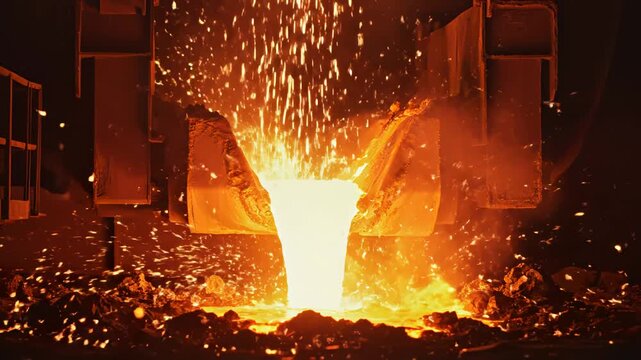 Hot metal pouring in industrial setting