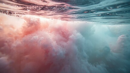 Fototapeta premium Artistic portrait photography of a delicate underwater scene with vibrant pink and blue hues soft lighting and a dreamy atmosphere