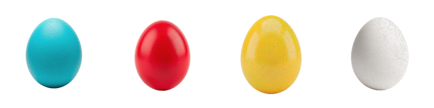 Colorful Easter Egg PNG Isolated White Background, Blue Red Yellow White Painted Egg Set, Holiday Decoration Collection, Glossy Vibrant Spring Ornament Clipart