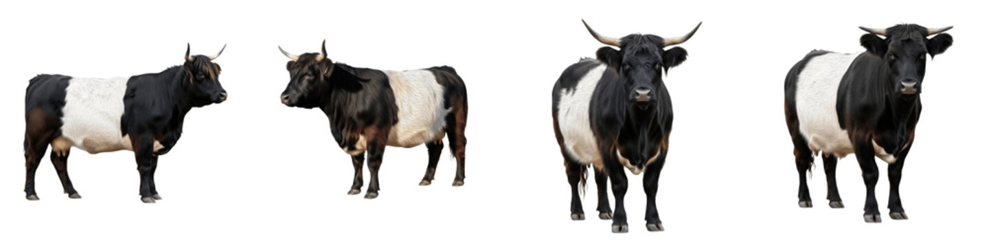 Belted Galloway Cow PNG Isolated White Background, Lakenvelder Dutch Belted Cattle Set, Rare Breed Livestock Collection, Farm Animal Agriculture Clipart