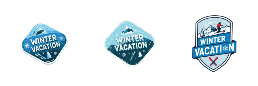 Set and Collection of Travel Booking Banners, Winter Vacation Badges and Trip Planning Icons Isolated on White Transparent PNG Background