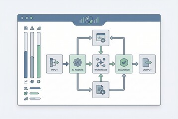 Fototapeta premium Visualizing the AI Workflow Process from Input to Output with AI Agents, Capturing the Dynamics of Automation and Intelligent Execution for Enhanced Operational Efficiency