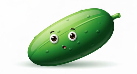 A Cartoon-Styled Cucumber Character with Big Eyes, Smooth Gradient, and Friendly Expression Isolated