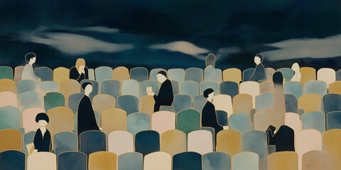 観劇、映画を見る人たち。映画館。劇場。コンサートホール。