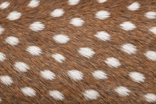 Deer Spotted Fur Texture with Copy Space. Close-up spotted deer pattern. Wild animal fur surface design. Realistic deer coat texture detail. Detailed spotted deer fur close-up. Natural wildlife patter