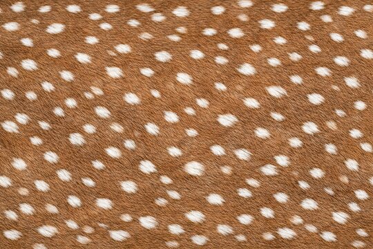 Spotted Deer Hide Leather Texture with Copy Space. Close-up patterned buck fur detail. Wild reindeer coat surface design. Realistic deer leather texture background. Detailed wildlife fur macro. Natura