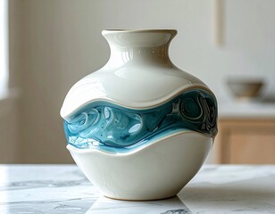 ceramic vase with ocean inspired glaze detail