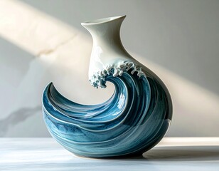 modern ceramic vase shaped like ocean wave