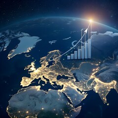 Global Economic Growth Graph Over World Map