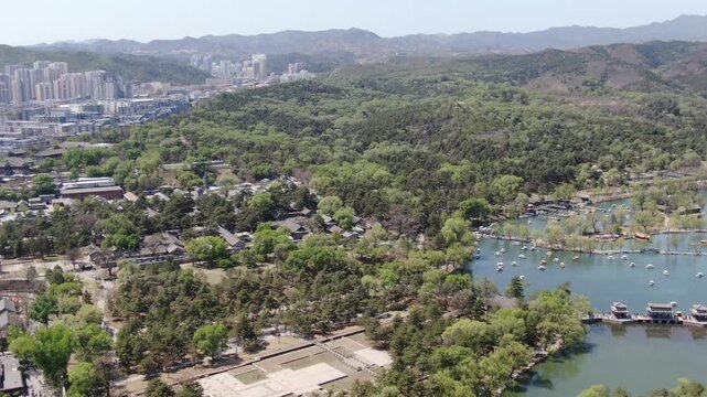 Chengde Mountain Resort and City Aerial View with Mountains
