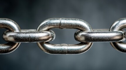 Fototapeta premium Close-up of shiny metal chain link against blurred dark background