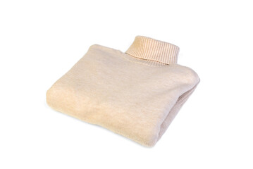 Beige turtleneck sweater isolated on white background.
