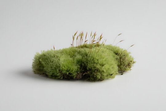 A small patch of vibrant green moss with tiny plants growing on top