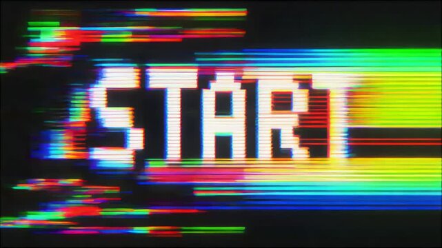Pixelated start text glows brightly on dark screen background