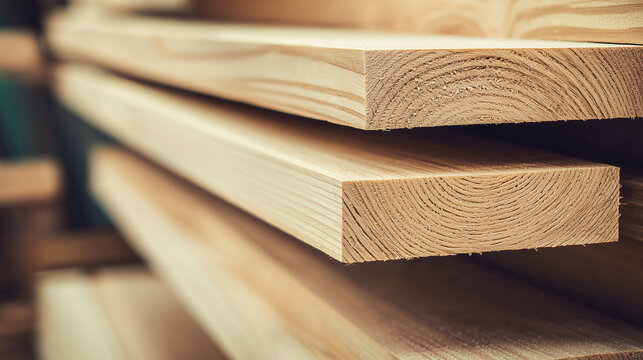 Stack of wooden boards with natural wood texture, construction material and woodworking concept