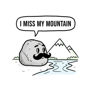 Anthropomorphic Rock Character Misses Its Home Mountain Landscape