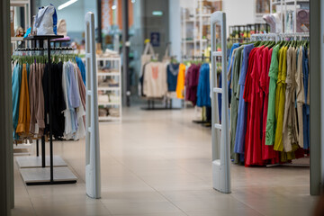 Anti-theft security gate at the entrance of a clothing store