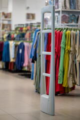 Anti-theft security gate at the entrance of a clothing store