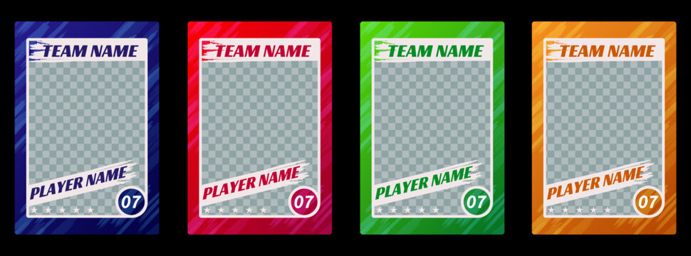 Sports trading card template collection with vector frames for football, soccer, basketball, hockey and volleyball players, clean photo borders and modern sport flyer layout