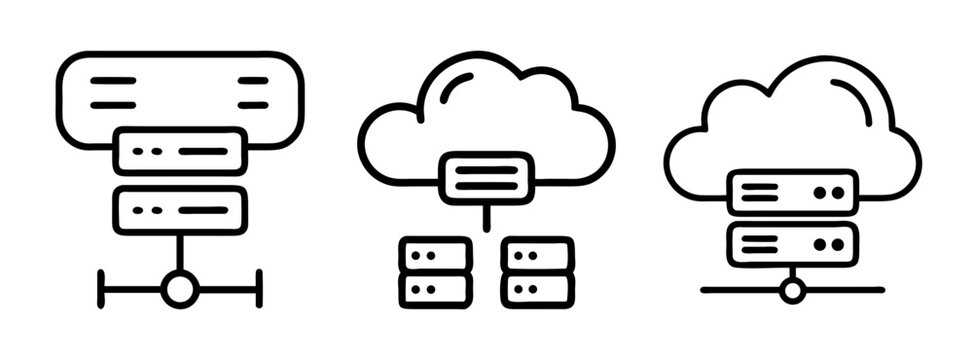 Cloud computing network diagram server infrastructure it solutions data storage system architecture icon set