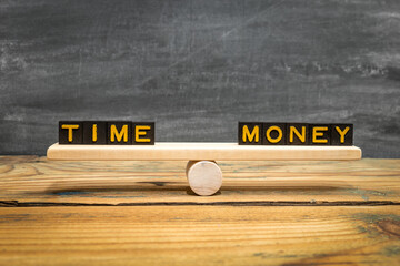 TIME MONEY Comparison On Wooden Balance Seesaw