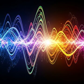 Colorful sound wave visualization representing audio frequencies and energy.