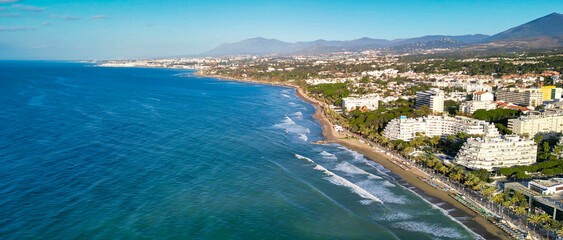 Marbella, Andalusia. Beauiful aerial view of cityscape along the coast at dawn © jovannig