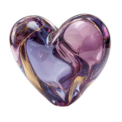 Glossy 3D heart shape with metallic rainbow colors isolated on transparent background