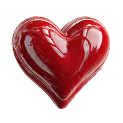 Glossy red heart shape 3D render love symbol shiny reflection isolated on transparent background