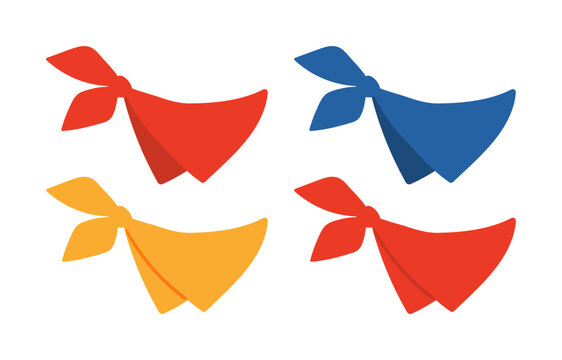 Tied bandana, neckerchief illustration isolated collection. Kids nautical design clip art set, accessory, costume, clothes element. Hand drawn flat vector on transparent background