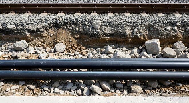 Close- Up Railway Track Ballast with Exposed Gravel and Stone Layers ballast gravel