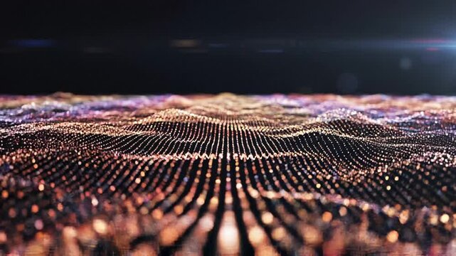 Abstract glowing virtual neural network. Futuristic coding or Artificial Intelligence concept. Seamless loop 3D animation rendered with DOF 4k