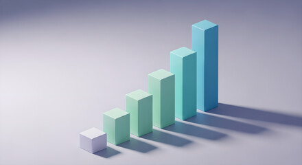 3D Isometric Bar Chart Business Growth Data Visualization Rendering
