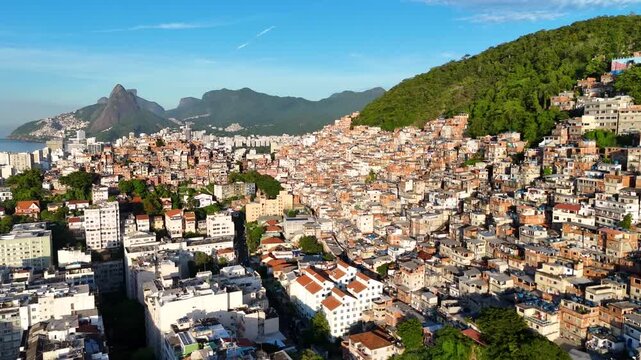 Aerial View of Cantagalo Slum and Copacabana District Below, Rio de Janeiro, Brazil