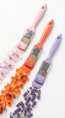 Colorful paintbrushes adorned with vibrant flowers, showcasing creativity