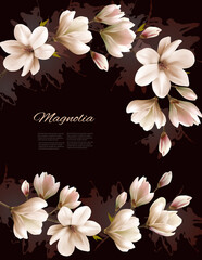 Abstract spring background with beautiful magnolia branches. Vector.