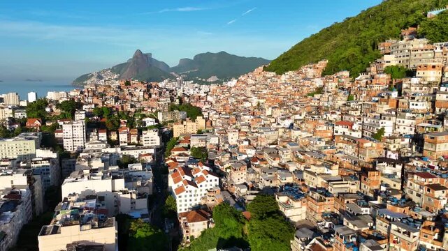 Aerial View of Cantagalo Slum and Copacabana District Below, Rio de Janeiro, Brazil