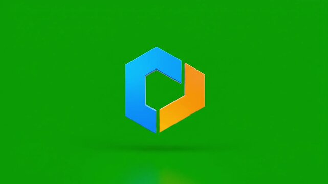 3D logo animation on green screen with digital cube and abstract shapes rotating