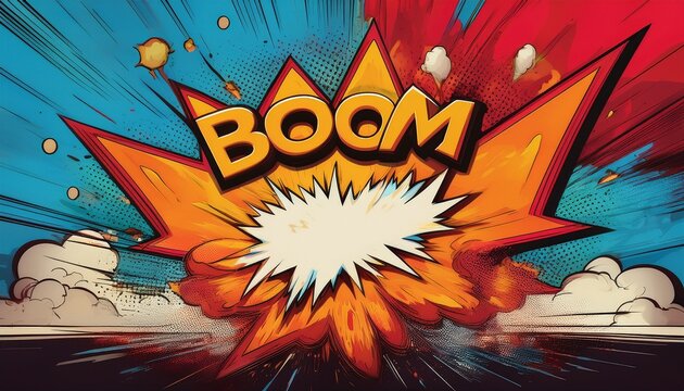 comic book boom a dynamic and vibrant boom explosion graphic rendered in classic comic book style with bold lettering radiating energy and impact perfect for action power