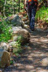 hiker climbing trail in the Pyrenees of Catalonia, Spain