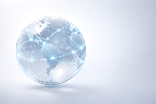 A detailed globe with interconnected lights, symbolizing global networks. 