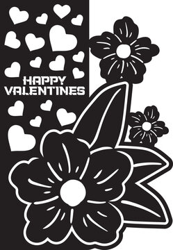 Happy Valentines Floral Frame Vector Illustration, Decorative Flower and Heart Border for Valentine Cards Posters and Prints