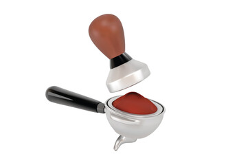 Portafilter with Coffee Grounds and Tamper 3D Vector Icon illustration