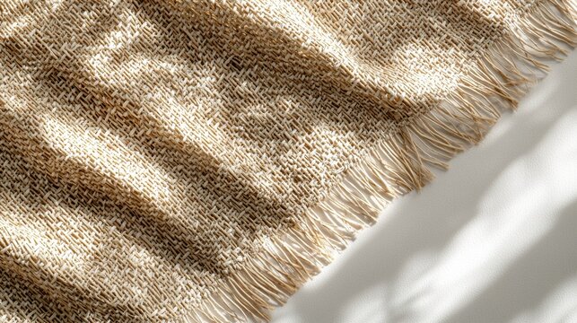 Natural abaca fiber woven textile background with organic patterns and frayed edges in warm beige tones perfect for sustainable eco-friendly web design