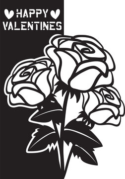 Valentine Rose Bouquet Vector Illustration, Romantic Floral Rose Line Art, Black and White Valentine Flower Design for Cards Prints Stickers