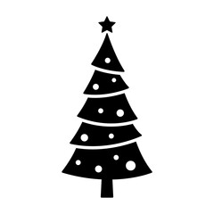 Fototapeta premium Decorated Christmas tree icon. Black silhouette. Front and side view. Vector simple flat graphic illustration. Isolated object on a white background.