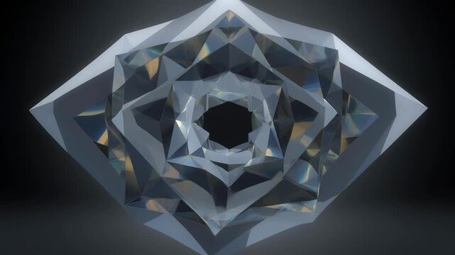 Stunning faceted gemstone with hexagonal center on dark background - 4K Video