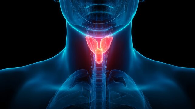 X-ray visualization of thyroid disease highlighting abnormalities in the thyroid region in a human body at a medical facility